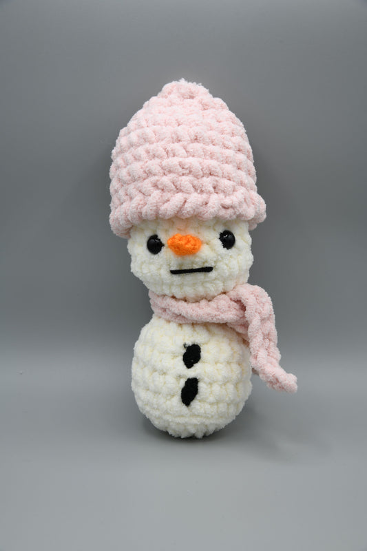 Snowman with pink hat and scarf